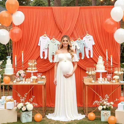 10 ft x 10 ft Wrinkle Free Orange Backdrop Curtain for Parties, 2 Panels 10ft Polyester Orange Photo Backdrop Drapes for Graduation Birthday Wedding Party Stage Curtains - Image 3