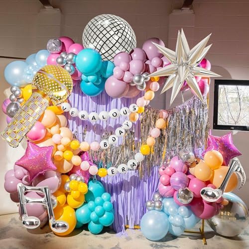 Music Fans Birthday Decoration,148 Pcs Balloon Arch Garland Kit with Microphone, Laser Star, Disco Mylar Balloon for music fans theme teenage girl Birthday Party Prom Decorations - Image 3