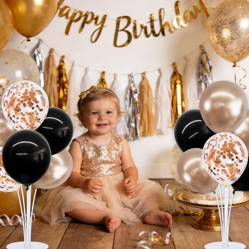 TONIFUL 4 Black Champagne Gold Balloon Stand Balloon Centerpieces for Table - Image 4