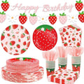Strawberry Birthday Party Supplies Kit, Disposable Tableware, Serves 25 by OuMuaMua