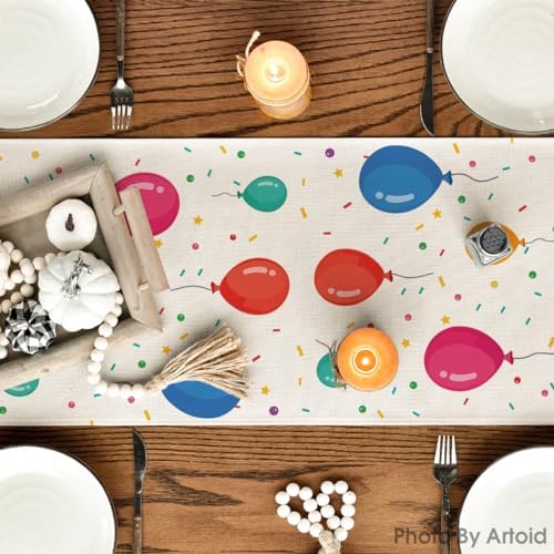 Artoid Mode Cakes Gift Hats Candle Happy Birthday Table Runner, Seasonal Kitchen Dining Table Decoration for Home Party Decor 13x72 Inch - Image 3