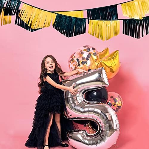 Black and Gold Tassel Banner Double Sided Metallic Fabric Pennant Bunting Flag Garland for Graduation Anniversary Bachelorette Birthday Engagement Wedding Bridal Shower Hen Party Decorations Supplies - Image 6