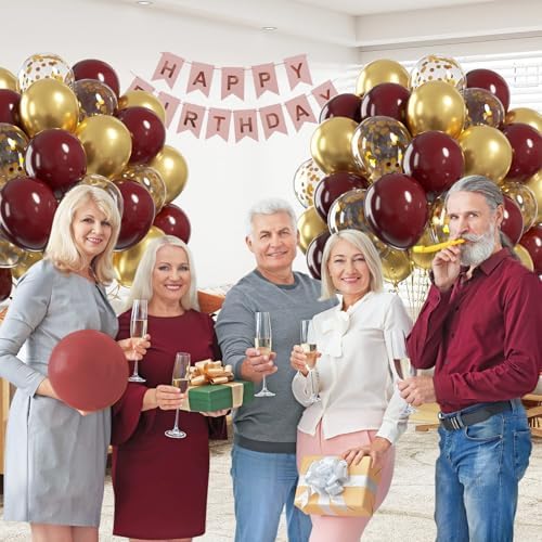 60pcs 12inch Burgundy and Gold Balloons with Gold Confetti Balloons - Image 6