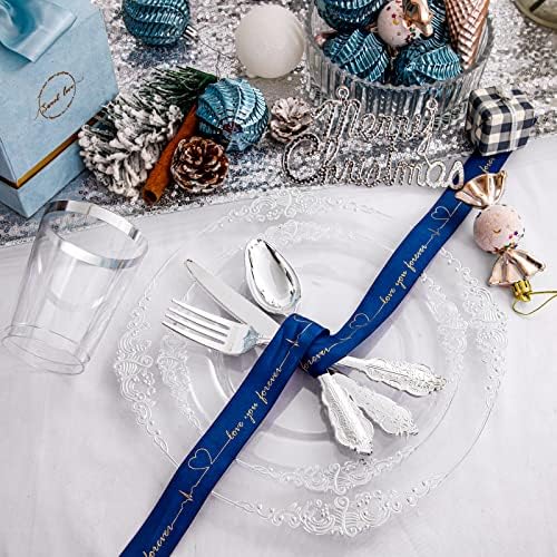 Morejoy 350PCS Clear Silver Plastic Plates - Silver Disposable Plates sets - Image 3