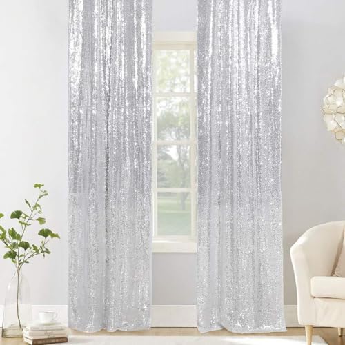 PartyDelight Silver Sequin Backdrop Curtains 2x8ft 4 Panels - Image 5