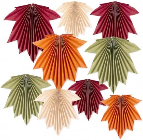Whaline 12 Pcs Fall Party Fan Decorations Maple Leaves Hanging Paper Fans Autumn Color Hanging Ornament for Thanksgiving Birthday Baby Shower Holiday Party Supplies by Whaline