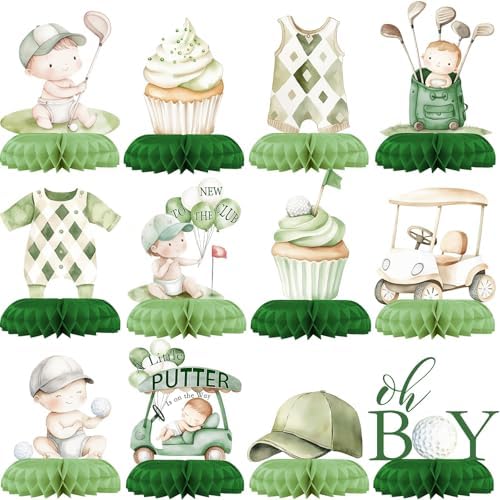 12 Pcs Golf Baby Shower Decorations for Boy - A Little Putter Is On The Way Baby Shower Centerpieces for Tables - Golf Theme Honeycomb Table Decor for Boy Baby Shower 1st Birthday by Unknown