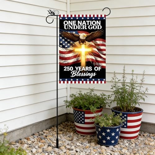 250th Anniversary 4th of July Garden Flag, Patriotic Religious American Eagle Cross Pattern Double Sided Yard Flag, 12x18 Inch Outdoor Decor for Independence Day Lawn Patio Home - Image 2