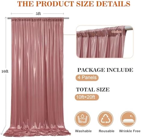 20x10ft Thick Rose Gold Glitter Backdrop Curtain Panels for Parties, Wrinkle Free Sequin Sparking Photo Backdrop Drapes, 4 Panels 5x10ft Shimmer Back Drop Cloth for Wedding Birthday Photography - Image 5
