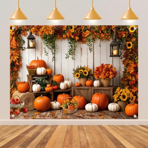 7x5FT Fall Pumpkin Wooden Backdrop Barn Thanksgiving Banner - Image 2