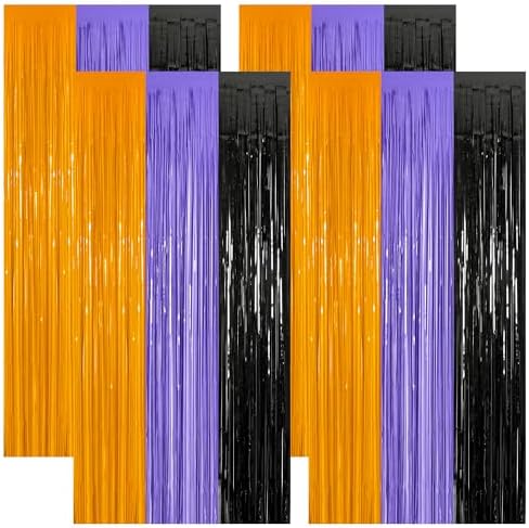 ZATAYE 4 Pack Orange Purple Black Halloween Foil Curtain Decorations by ZATAYE
