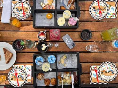 72Pcs Racing Car Party Plates and Napkins Monster Truck Birthday Party Supplies Disposable Checkered Race Tableware Set for Boys Birthday Wheel Sports Baby Shower Decorations Serves 24 - Image 7
