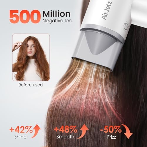 Hair Dryer, 160,000 RPM High-Speed Ionic Blow Dryer for Fast Drying, Professional Lightweight Hairdryer with Diffuser, Magnetic Nozzle, 4 Temps & 2 Speeds, Low Noise for Travel - White - Image 4