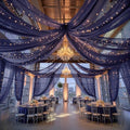 6 Panels Dark Blue Ceiling Curtains with Lights for Weddings - 5ftx30ft Wrinkle-Free Tulle Fabric Wedding Arch Draping Ceiling Drapes Decorations for Wedding Party Ceremony Stage Tent Event by Unknown