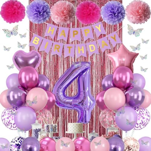 Pink Purple 4th Birthday Party Decoration for Girls Number 4 Princess Decor - Image 2