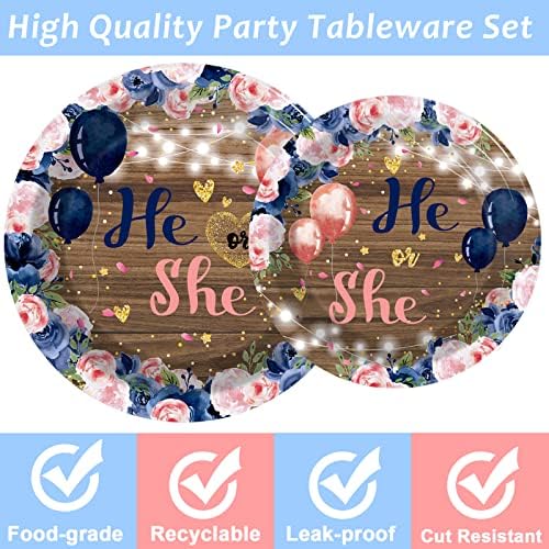 Wiooffen 96 Pcs Gender Reveal Party Decorations Supplies He or She Tableware Set Shower Dessert Plates Napkins Forks for 24 Guests Party Favors - Image 4