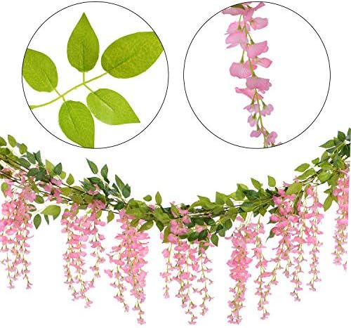 Lvydec Wisteria Artificial Flowers Garland, 4 Pcs Total 28.8ft Artificial Wisteria Vine Silk Hanging Flower for Home Garden Outdoor Ceremony Wedding Arch Floral Decor (Pink) - Image 5