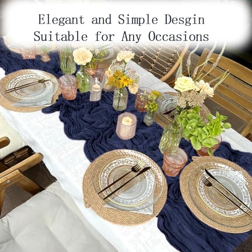 16 Pack Navy Blue Cheesecloth Table Runner 20 x 120 inch Gauze Table Runners 10 FT Long,Semi Sheer Boho Cheese Cloth Fabric Table Runner Bulk for Wedding,Party,Baby Shower,Bridal Shower Decoration - Image 4