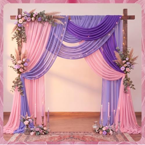 Boao 6 Pcs Pink and Purple Party Decorations Chiffon Table Runner - Image 4