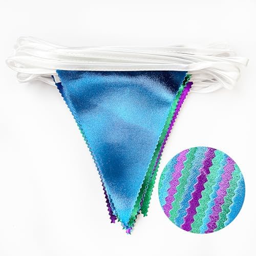 Blue Green Purple Party Decorations Metallic Fabric Triangle Pennant Banner Flag Bunting for Men Boys Video Game Theme Birthday Graduations Retirement Wedding Bachelor Baby Shower Party Supplies - Image 3