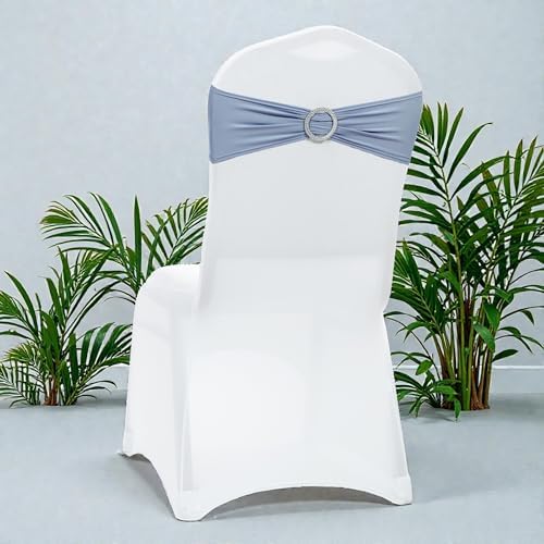 MDS Pack of 125 Spandex Chair Sashes for Wedding Party & Event – Dusty Blue - Image 5