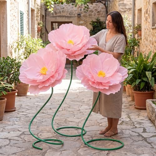 3 Pcs 5ft Large Paper Soft Pink Poppy Flower Giant Artificial Poppy - Image 3