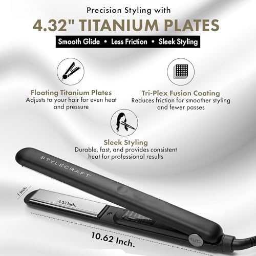 StyleCraft Stay Temp Professional 1" Titanium Flat Iron Hair Straightener - Image 6