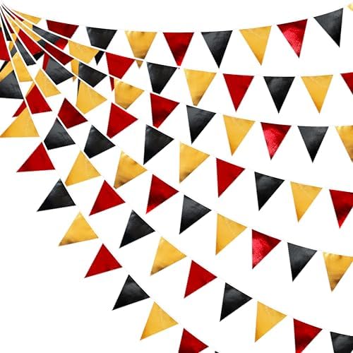 Red Black Gold Party Decorations Metallic Fabric Triangle Pennant Banner Flag Bunting Garland for Graduation Birthday Anniversary Pirate Poker Casino Las Vegas Christmas Holiday Party Supplies by pinkblume