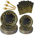 100 Pcs Black and Gold Paper Plates and Napkins Party Supplies,Serves 25 Guests Black Gold Plates and Napkins,Disposable Paper Tableware Set for Birthday Graduation Retirement Decorations by Upigi