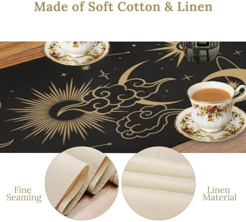Sun Moon Table Runner Magical Boho Tarot Astrology Stars Seasonal Autumn Chinese Gold Clouds Dinner Runner for Farmhouse Party Holiday Home Kitchen Dining Table Decoration 13"x108" - Image 5