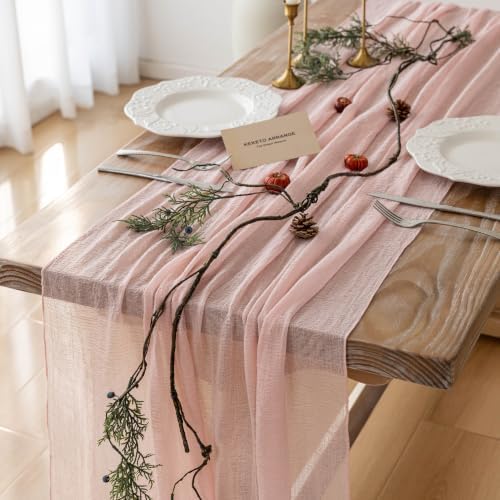 2Pcs Pink Cheesecloth Table Runner 120 Inches for Party Home Decor by KEKETOARRANGE