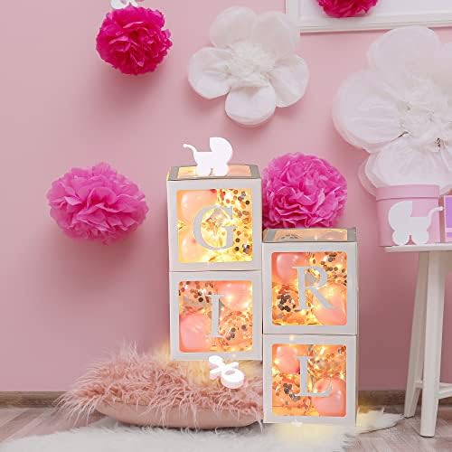 Baby Shower Balloon Box Decorations with LED Lights & 40 Balloons, Pink - Image 6