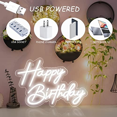 Happy Birthday Neon Sign for Wall Decor 17×12 Inch White Led Neon Light - Image 5
