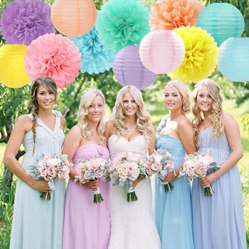 Pastel Rainbow Colorful Party-Decorations Paper Flowers Lanterns - 15PCS Birthday Classroom Baby Shower Tissue Pom Poms Streamers, Macaron Carnival Theme Hanging Supplies Decor Hugfond - Image 5