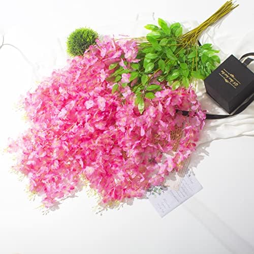 AITISOR 24 Pack Artificial Fake Wisteria Vine Ratta (3.75 Feet) Hanging Garland Silk Flowers String Home Party Wedding Decor (Deep Pink) - Image 3