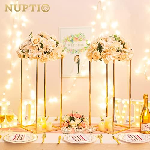 NUPTIO Gold Vases Wedding Centerpieces, Geometric Stand, 23.6" Tall, 10 Pcs - Image 3
