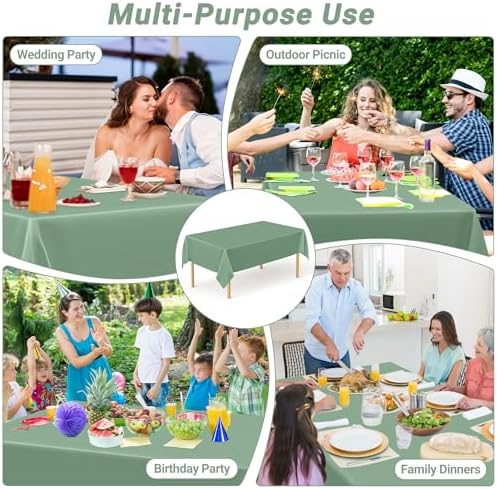 4 Pcs Picnic Table Cover, 54" X 108" Table Cloth Rectangle Table, Disposable Sagegreen Plastic Table Cover, Waterproof Tablecloths for Wedding, Baby Shower Decorations and Birthday Party Supplies - Image 6