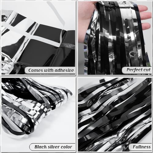 6 Pack 3.3Ft x 6.6Ft Graduation Foil Fringe Curtain Backdrop Decorations, Black Silver Metallic Tinsel Foil Streamers Curtain Photo Background for Graduation Prom Wedding Birthday Party Decorations - Image 4