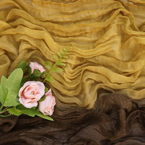10Ft Cheesecloth Table Runner Boho Gauze Rustic Tie-Dye Long Vintage Romantic Table Runner for Wedding Bridal Shower Party Decor (Mustard Yellow Coffee 1 Pack) - Image 5
