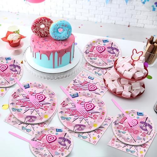 Qyeahkj 100Pcs 2000s Y2K Pink Decorations Party Supplies 90s Plates Napkins Disposable 1990s Tableware Dinnerware Birthday for 90's Kids Bachelorette Favor - Image 6