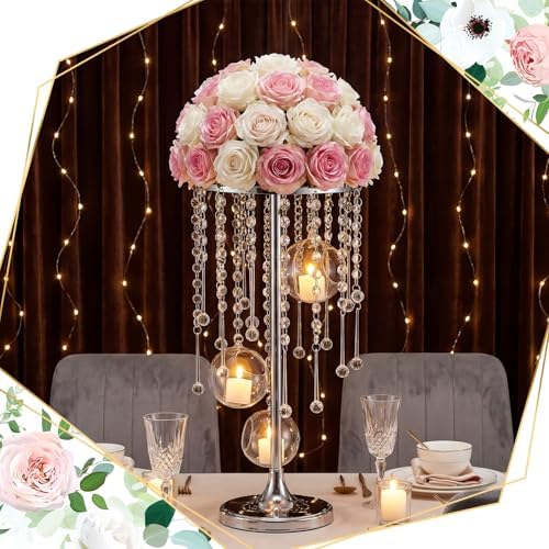 Novabright 2 Pack Tall Crystal Wedding Centerpieces with Globes, Silver - Image 5