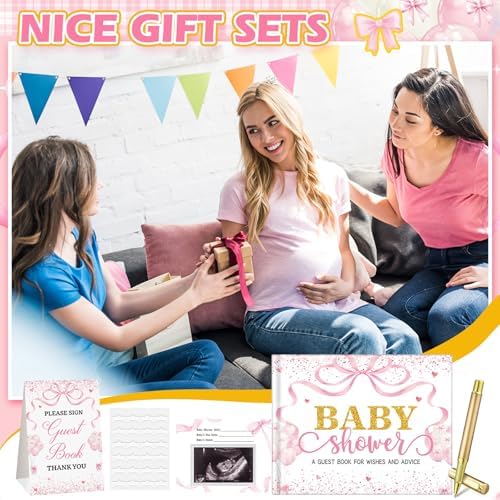 Fuyoooo 27 Pcs Bow Baby Shower Sign in Guest Book with Gold Pen - Image 6