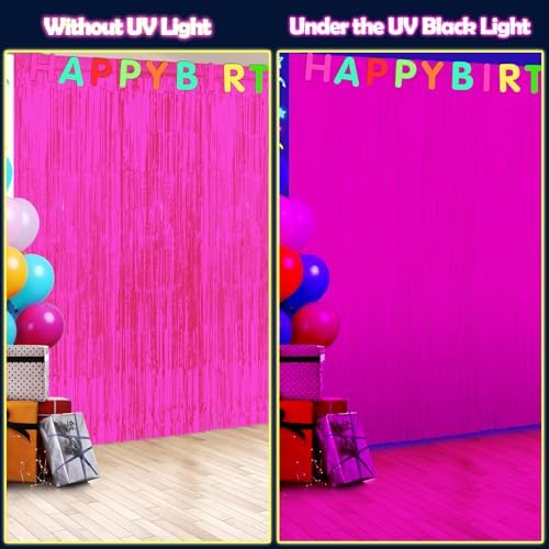 6 Pack 3.3Ft x 6.6Ft Hot Pink Glow in The Dark Foil Fringe Curtain Backdrop Party Supplies, Fluorescent Macaron Metallic Tinsel Foil Streamers Curtain Photo Booth for Neon Birthday Party Decorations - Image 4