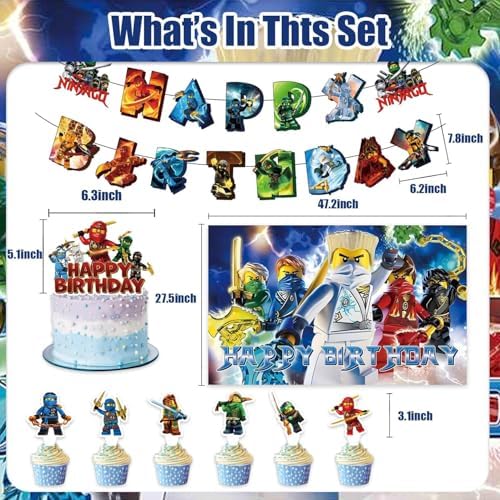 27Pack Ninja-go Birthday Party Supplies Pack Includes，Banner，Cake Topper，Blackdrop for party supplies (Green01) - Image 3