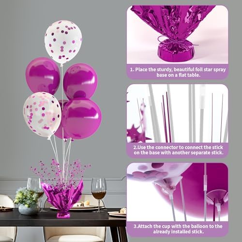 2 Set Purple Table Balloons Centerpiece with Purple and Confetti Balloons Stand Kit for Birthday Party Baby Shower Wedding Bridal Shower Prom Cake Table Decorations - Image 5