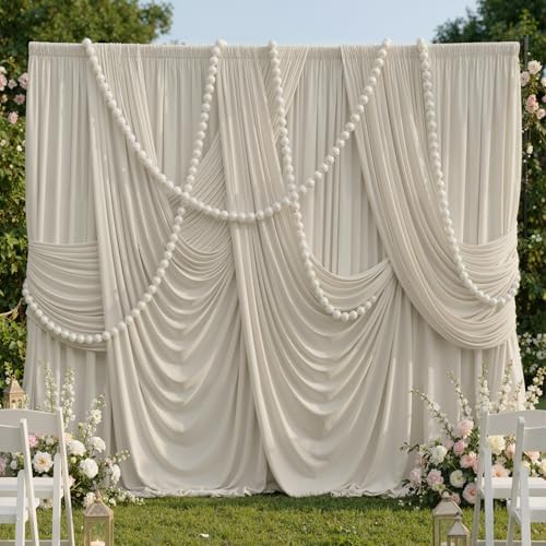 10x10ft Wrinkle Free Beige Backdrop Curtains for Parties, 2 Panels 5x10ft Silky Polyester Photo Backdrop Drapes Back Drop Cloth Drapery for Wedding Birthday Photography Background by CO-AVE