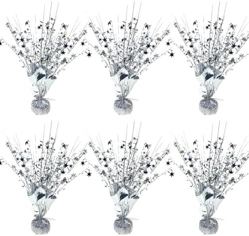 FUBININA 6 Pack Metallic Foil Spray Centerpiece Star Table Decoration Burst Glitter Tabletop Centerpieces for Birthday Christmas New Years Nye Wedding Graduation Holiday Party Supplies Decor, Silver by FUBININA