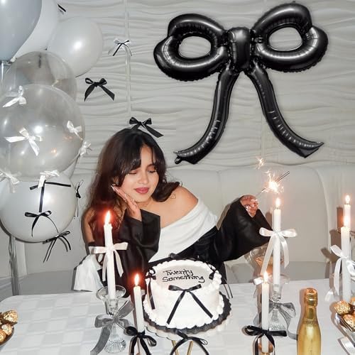 4 Pcs Bow Birthday Decorations Black Bow Balloons Bow Party Decorations Giant Foil Balloon for Girl Women Baby Shower Bridal Engagement Wedding Decor Bachelorette Party Supplies - Image 3