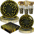 Black and Gold Dots Party Plates,168PCS Birthday Tableware Party Supplies by FightingtoAchieve