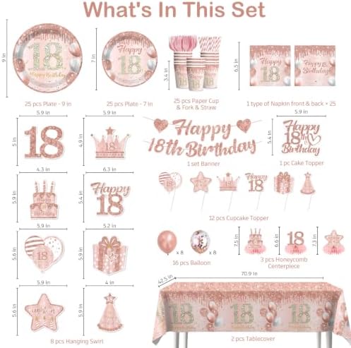 193Pcs Xynic 18th Birthday Decorations for Girls Tableware Set, Serves 25 - Image 2
